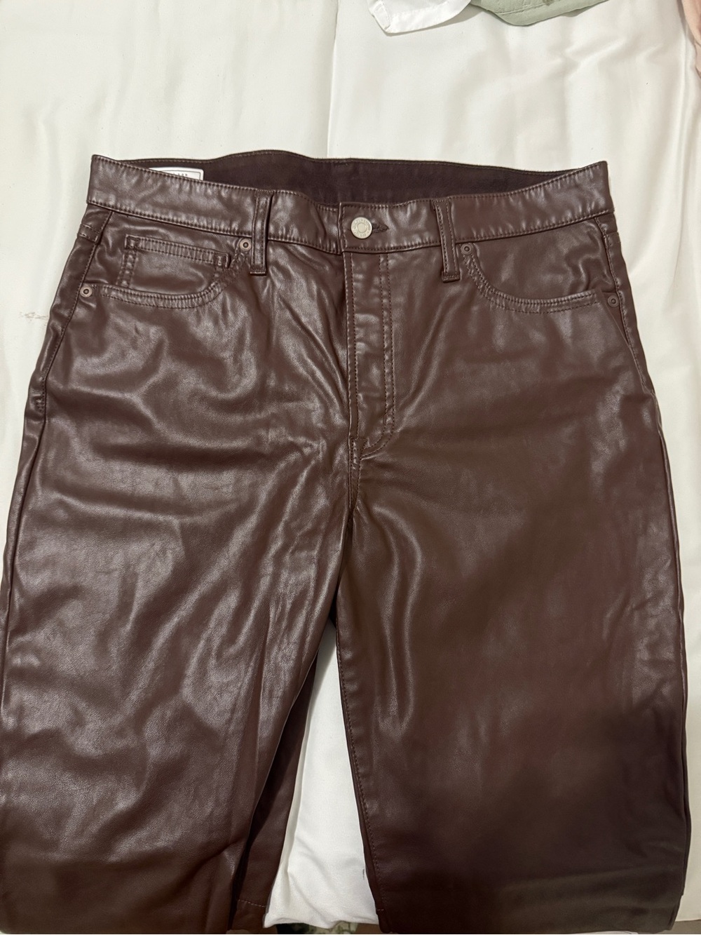 GAP Dark Brown Faux Leather High-Rise Slim Pants